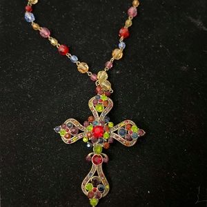 CROSS PENDANT NECKLACE NEW 12" in CHAIN MULTI COLOR CRYSTAL GOLD